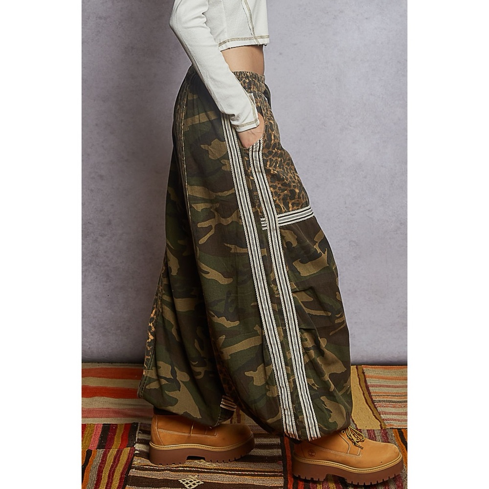 POL Olive Camo Leopard Wide Leg Pull On Pants | Balloon Leg Joggers - Picture 3 of 7